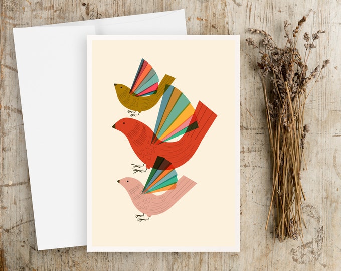 Scandinavian Folk Art Birds Greeting Cards: Nordic Illustration Note Card Set