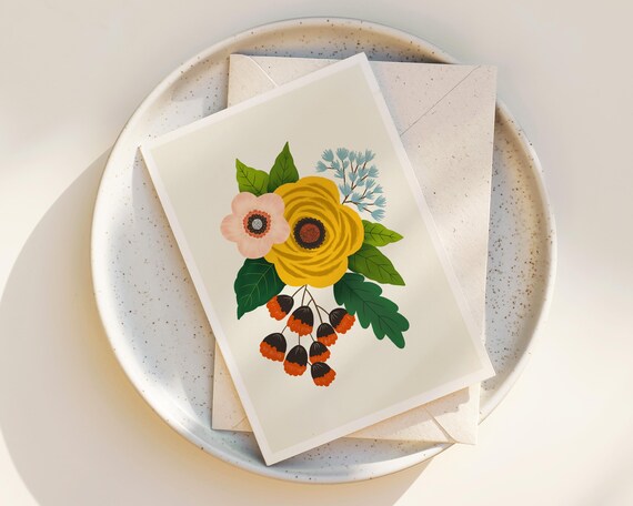 "Folk Art Flowers No. 3" - Whimsical Flowers Note Card