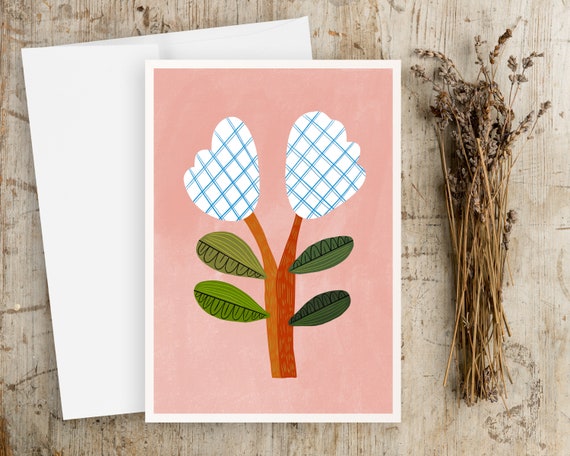 Scandinavian Flower Note Cards - Folk Art - Abstract Flower - Greeting Cards - Notecards with envelopes - simple artwork - Notecard set