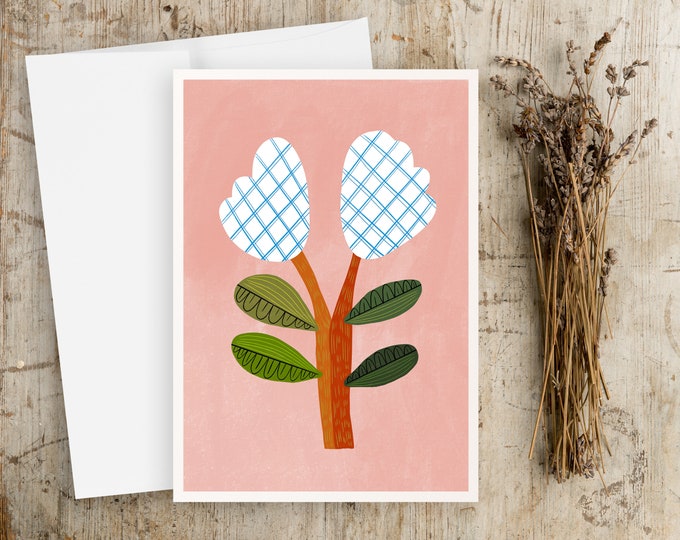 Mid-Century Modern Flower Note Cards: Scandinavian Folk Art Greeting Card Set