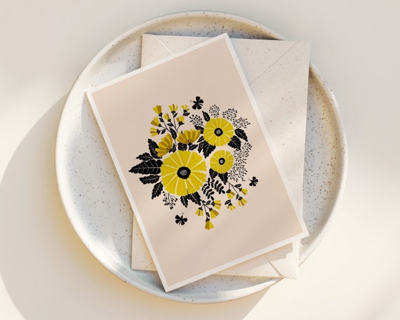 Folk Art Flowers Nature Illustration Greeting Cards - Cards with Envelopes - Set of Notecards - Cute - Any Occasion - Floral - Blank Inside