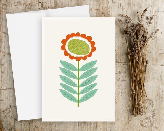 Scandinavian Flower Note Cards - Folk Art - Abstract Flower - Greeting Cards - Notecards with envelopes - simple artwork - Notecard set