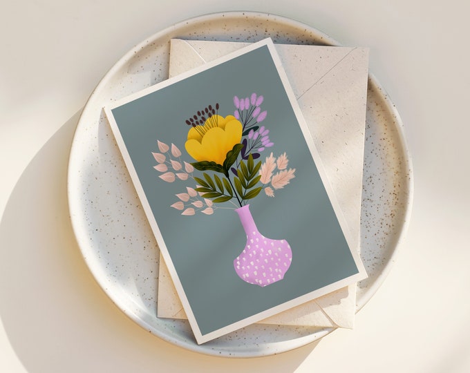 Whimsical Floral Greeting Card: "Summer Walks" Illustration