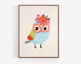 Colorful Abstract Owl Art Print
