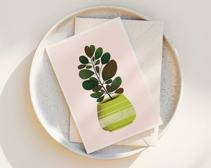 Ficus Plant Note Cards: Vintage Planter Greeting Cards
