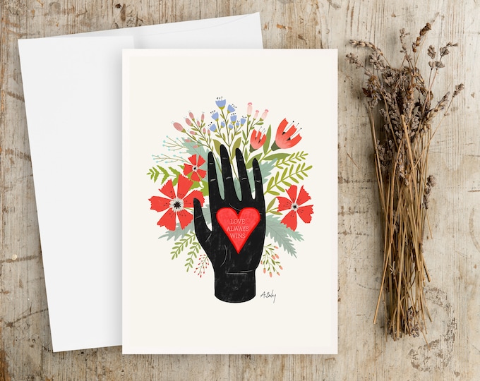 Floral Greeting Card: Love Always Wins, Botanical Notecard