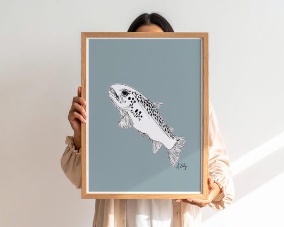 "Trout Hatchling" - Trout Ink Drawing Wall Art Print