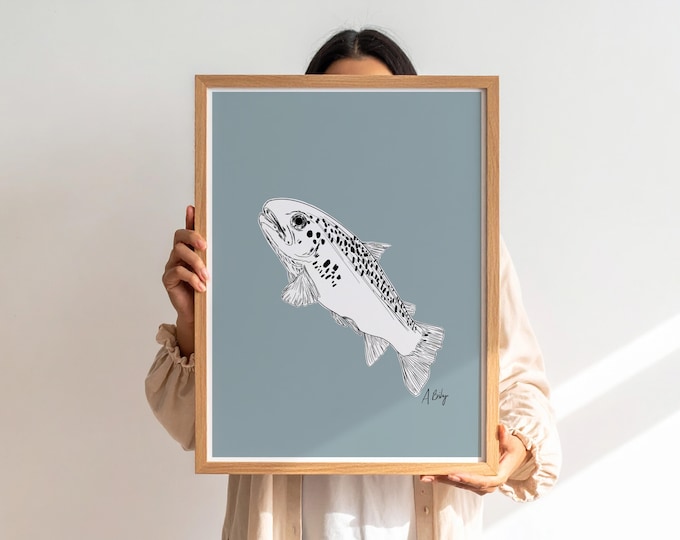 "Trout Hatchling" - Trout Ink Drawing Wall Art Print