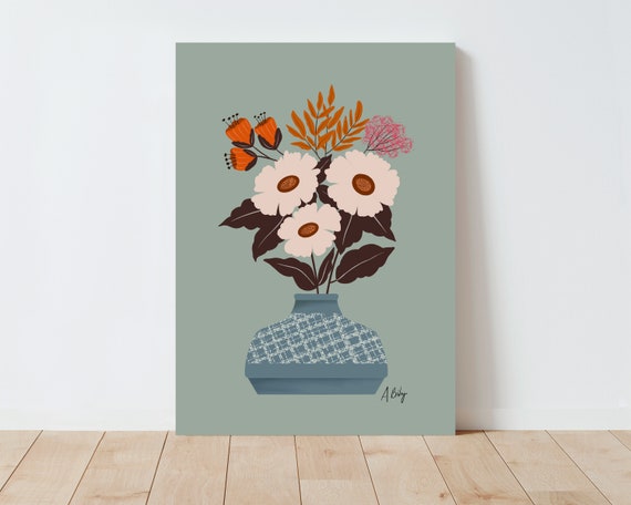 Folk Art Floral Illustration - Floral Illustration Print - Simple Artwork - Illustration Print - Scandinavian Art - botanical wall art