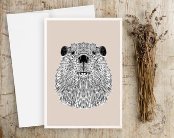 Baby Beaver Greeting Card: Blank Animal Art Card
