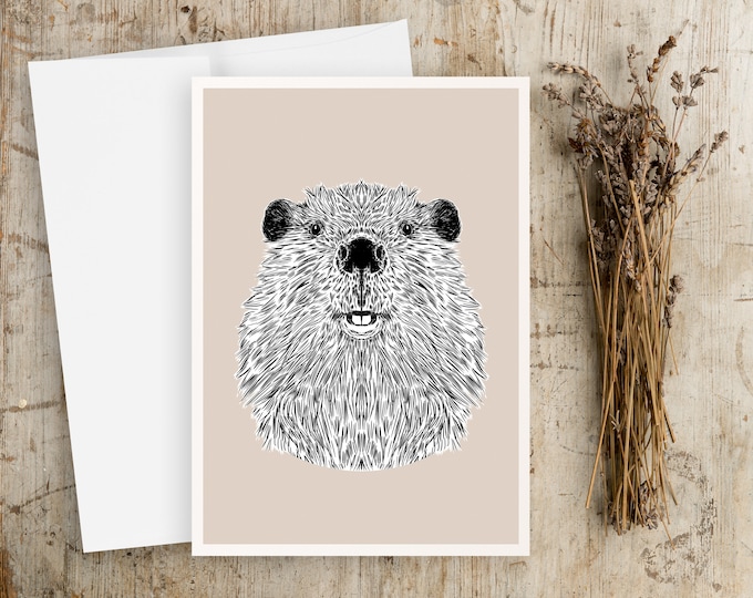 Baby Beaver Greeting Card: Blank Animal Art Card
