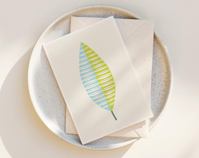 Mid Century Modern Leaf Greeting Cards: Scandinavian Design, Blank Note Card Set
