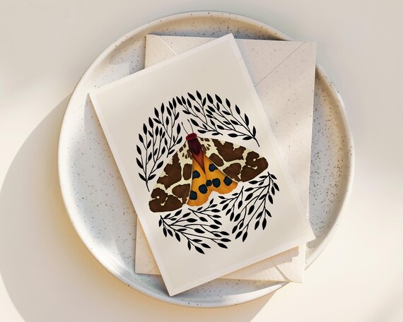 Moth and leaves greeting cards - Notecards - with envelopes - blank inside - nature - simple - scandinavian - set of notecards - wings