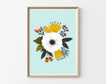 Colorful Floral Art | Hygge Wall Art | Folk Art Prints | Feminine Wall Art