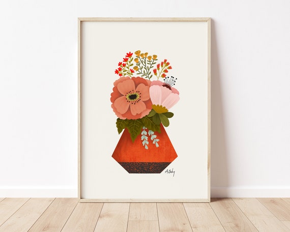 Folk Art Flowers Illustration Print - Scandinavian Decor - Boho Decor - Hygge Decor - Illustration Art - Floral - Botanical - large wall art