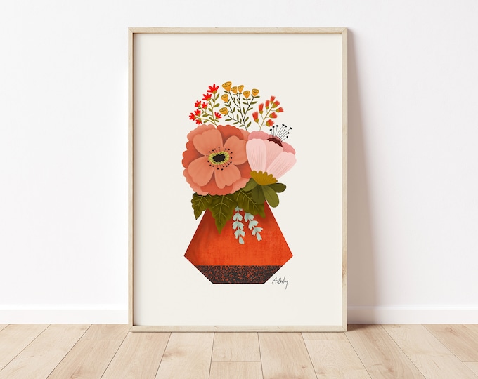 Floral Illustration Art Print: Scandinavian Folk Art Flowers