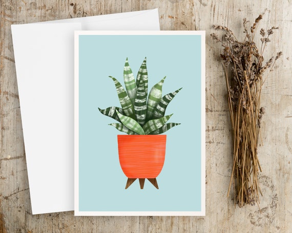 potted plant greeting card | potted plant art | note cards with envelopes | greeting cards set | plant lovers gift | botanical illustration