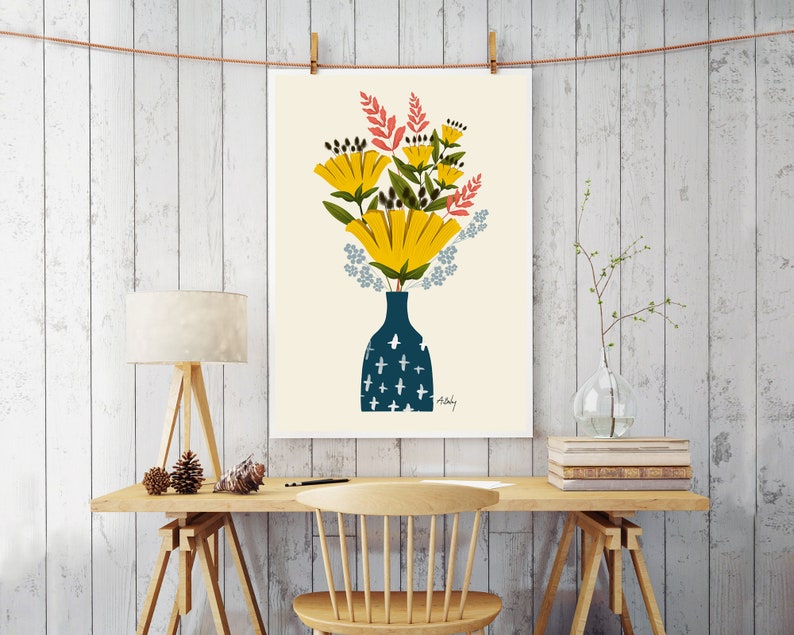 Scandinavian Flowers Wall Art Illustration Print Folk Art Scandinavian Decor Floral wall art Flower wall art Simple Artwork image 5