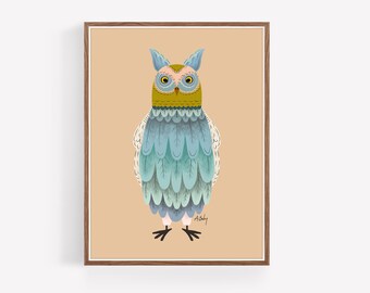 Scandinavian Owl Art Print - Owl Wall Art - Scandinavian Decor - Boho Decor - Illustration Print - Large wall art - Living room wall art