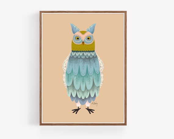 Scandinavian Owl Art Print - Owl Wall Art - Scandinavian Decor - Boho Decor - Illustration Print - Large wall art - Living room wall art