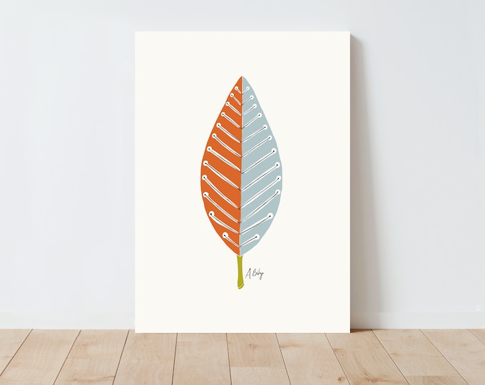 "Mid Mod Leaf No. 2" - Scandinavian Leaf Art Print: Mid-Century Modern Folk Art