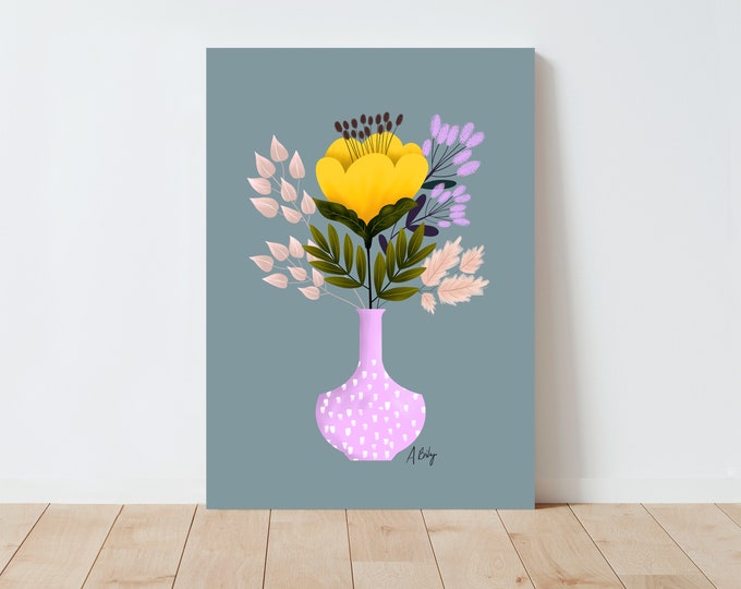 Scandinavian Floral Art Print: Folk Art Botanical Illustration