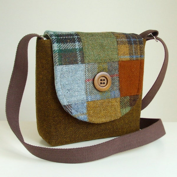 Harris Tweed Bag - Cross Body Satchel - Patchwork - One of a Kind - Check, Plaid