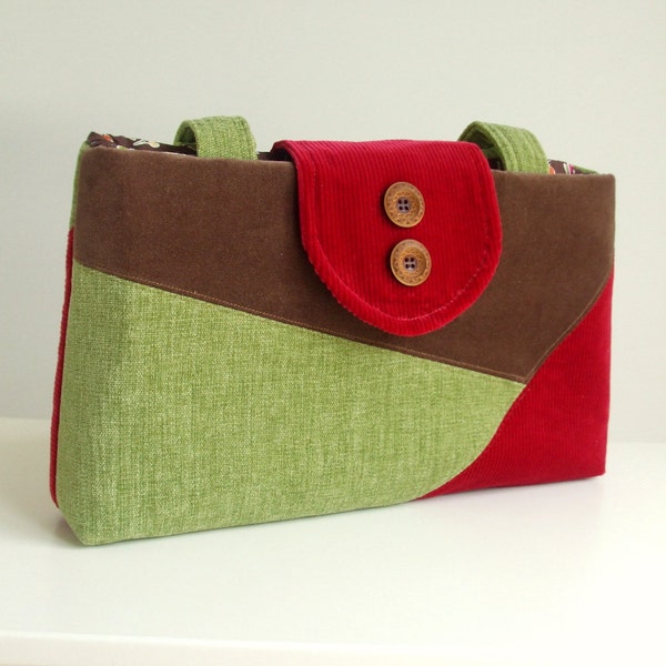 Color Block Purse in Velvet, Chenille and Corduroy One of a Kind