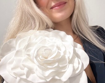 Große weiße Blumen Brosche Rose, Corsage Blumen Anstecknadeln Frauen, übergroße Broschen, Blumen Anstecknadeln für Hochzeit