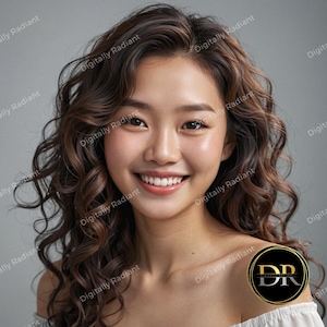 Beautiful Asian Model | Asian Woman Headshot | Female Cover Model | Woman Portrait | Mockup | Curly Haired Asian | PNG & JPG | Advertising