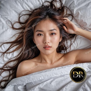 Gorgeous Asian Woman in Bed | Bedroom Boudoir | Asian Woman Model | Female Cover Model | Woman Portrait | Mockup | PNG & JPG | Advertising