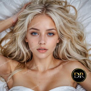 Gorgeous Blonde Woman in Bed | Bedroom Boudoir | Blonde Woman Model | Female Cover Model | Woman Portrait | Mockup | PNG & JPG | Advertising
