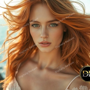 Redhead Beach Model | Ginger Woman Headshot | Female Cover Model | Woman Portrait | Mockup | Green Eyed Redhead | PNG & JPG | Advertising