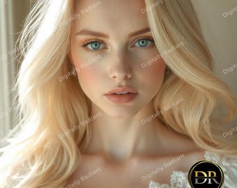 Retrato de mujer rubia de ojos azules (PNG y JPG)