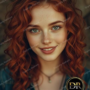 Curly Redhead Model | Ginger Woman Headshot | Female Cover Model | Woman Portrait | Mockup | Green Eyed Redhead | PNG & JPG | Advertising