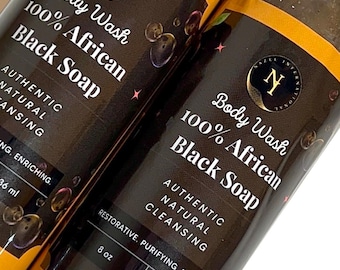 Liquid African Black Soap Body Wash | Natural and Organic | Deep Cleansing Face & Body Wash | Gentle on Skin |