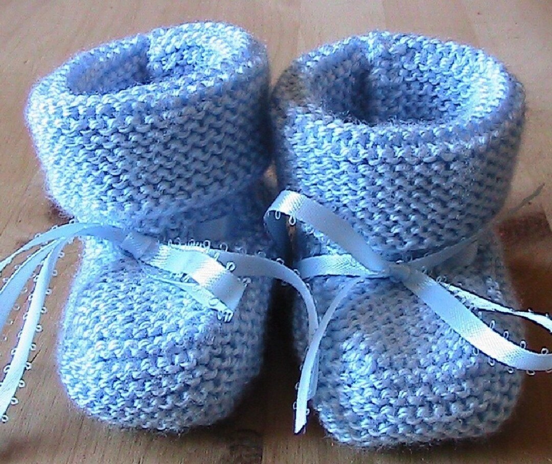 Knitted Baby Booties Blue Size 0-6 Mo - Etsy