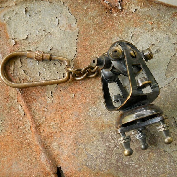 Steampunk Key Chain, Vintage Surveyor' s Transit