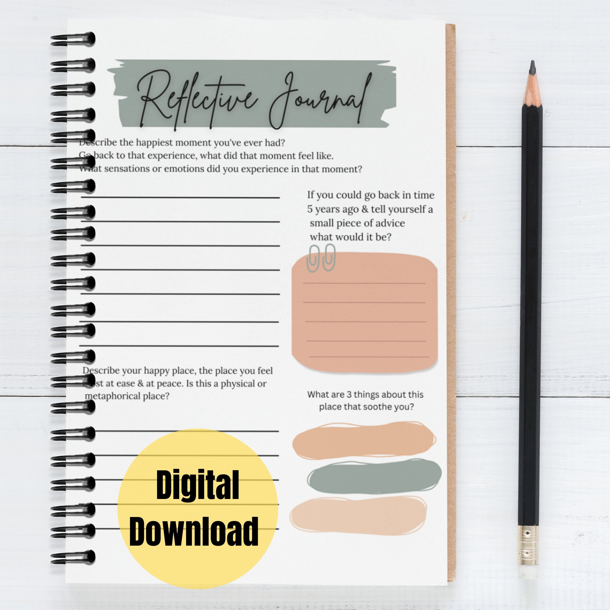 Printable Reflective Journal Mental Health Worksheets Emotional Support ...