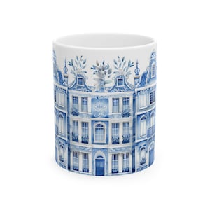 Blue Delft Buildings Ceramic Mug, (11oz, 15oz)