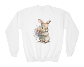 Bunny with flowers Youth Crewneck Sweatshirt