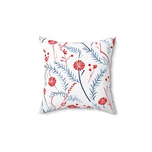 Red and Blue Spun Polyester Square Pillow