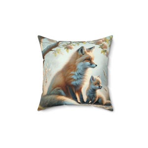 Foxes in Classical Art Spun Polyester Square Pillow, Fox Decor, Mom Gift, Wife Gift, Friend Gift