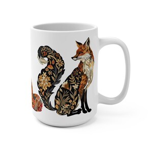 Folk Art Fox Mug 15oz, Fox lover mug, Woodland Animal Coffee Cup, Rustic Fox Tea Mug, Ceramic Fox Drinkware, Animal Lover Gift