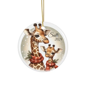 Ceramic Ornament, Giraffe Mamma and Baby, Personalized Christmas Tree Decoration, Holiday Gift, Baby Shower Present, Nursery Decor, Safari