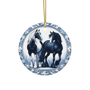 Blue Delft Horses Ceramic Ornament, Horse Lover Gift - Holiday Decoration, Christmas Tree Ornament, Equestrian Home Decor, Gift for Her,