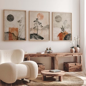 Abstract Japandi Wall Art, Set of 3 Black Beige Prints, Scandinavian Home Decor, Nordic Wall Art, Boho Line, Wabi Sabi Art Print, Aesthetic