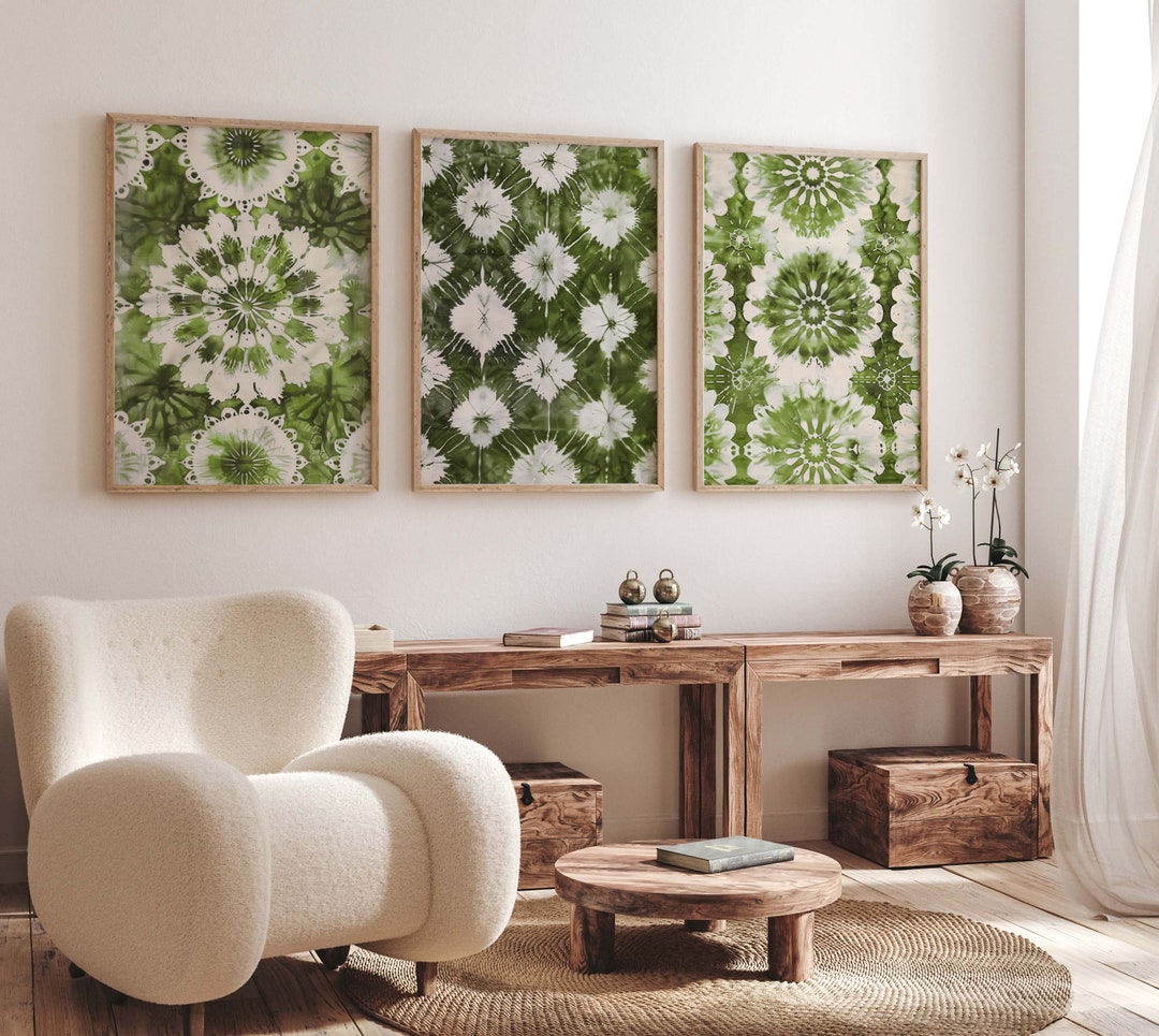 Abstract Japandi Wall Art, Set of 3 Sage Green Prints, Scandinavian ...