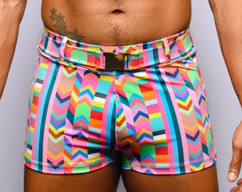 Technicolor Belted Micro Short w/ Gold Buckle