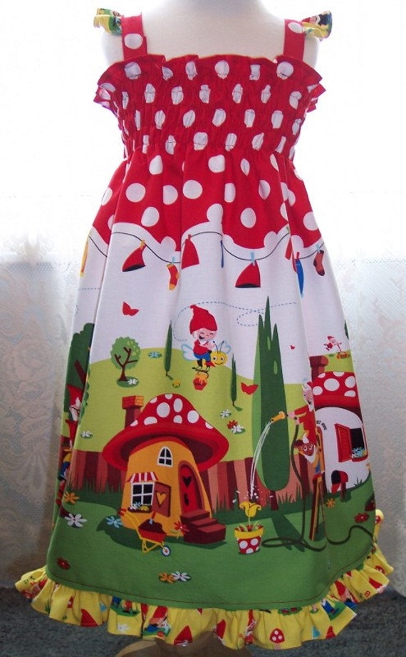 My Carrie Custom Boutique Shirred Gnomeville Dress Etsy